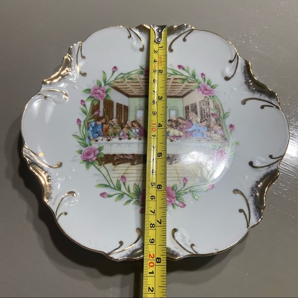 8" Vintage Decorative Plate Jesus ''The Last Supper'' 18K Gold Trim - Picture 3 of 5